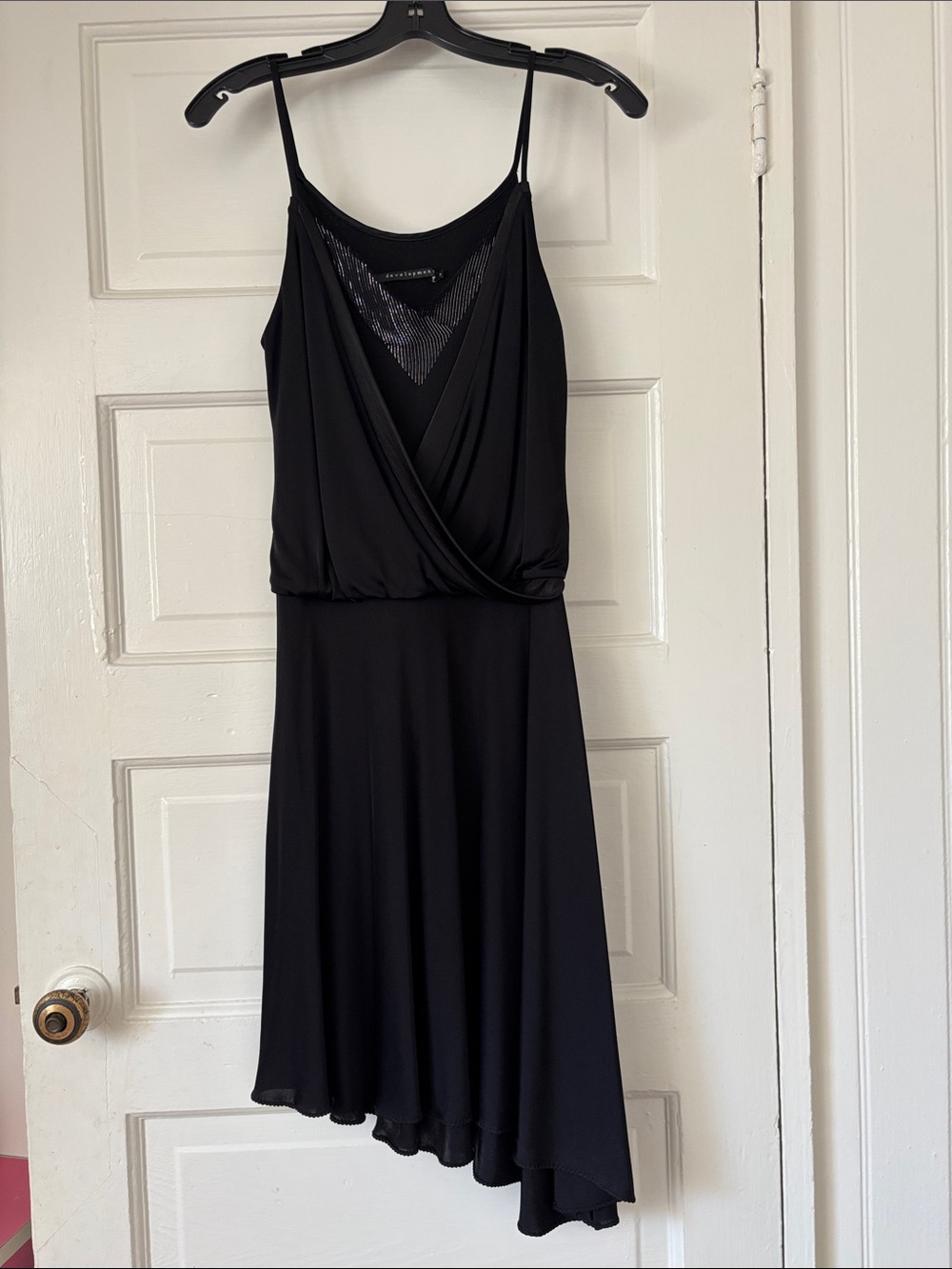 Black Midi Dress with Draped Bodice and silver neckline detail